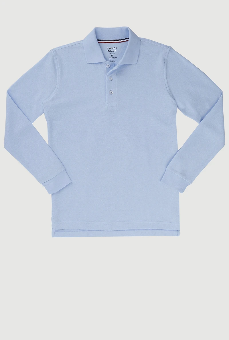 French Toast Boys 8-16 Long Sleeve Pique Polo, Blue, Size XL