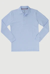 French Toast Boys 8-16 Long Sleeve Pique Polo, Blue, Size XL
