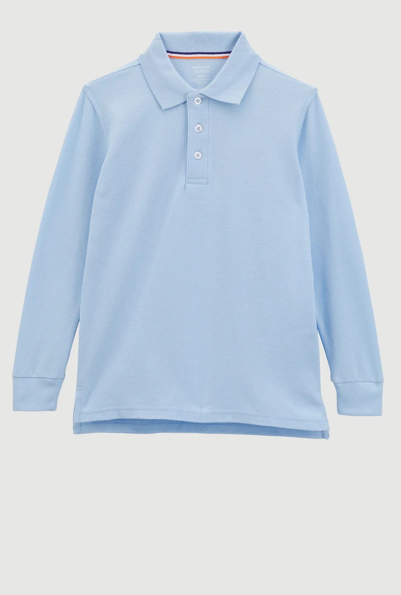 French Toast Boys 8-14 Pique Long Sleeve Polo, Blue, Size 14-16