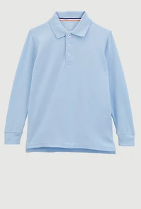 French Toast Boys 8-14 Pique Long Sleeve Polo, Blue, Size 14-16
