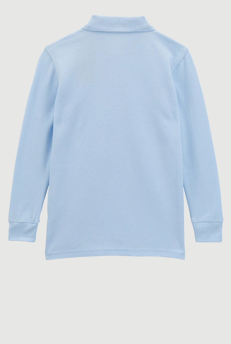 French Toast Boys 8-14 Pique Long Sleeve Polo, Blue, Size 14-16