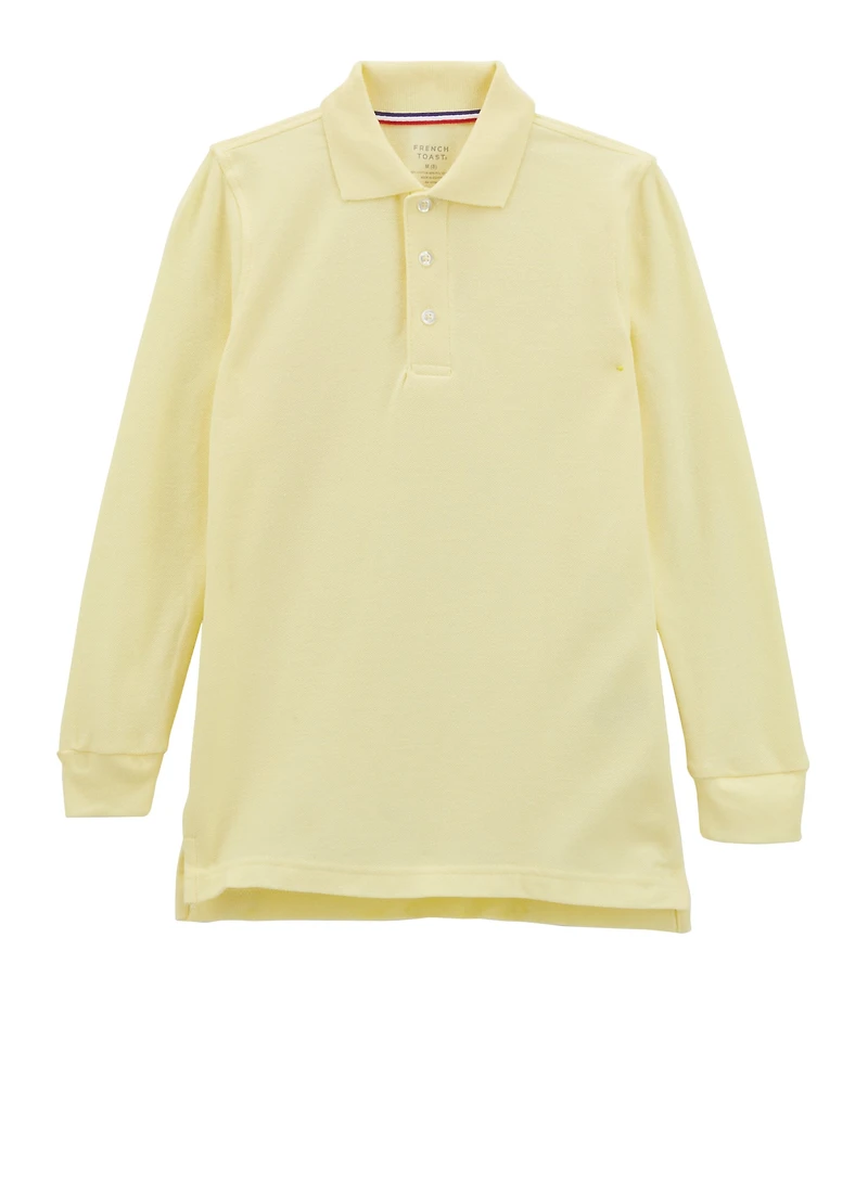 French Toast Boys 8-14 Long Sleeve Pique Polo, Yellow, Size 14-16