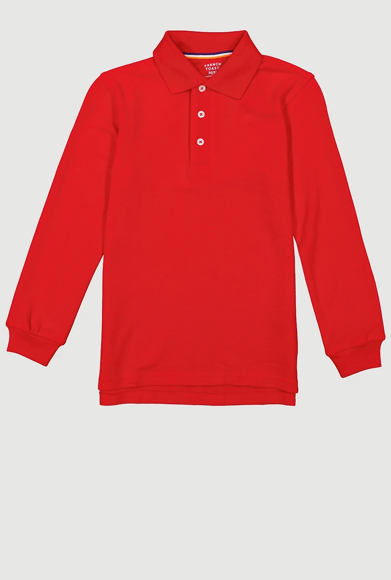 French Toast Boys 8-16 Solid Long Sleeve Polo Top, Red, Size 14-16