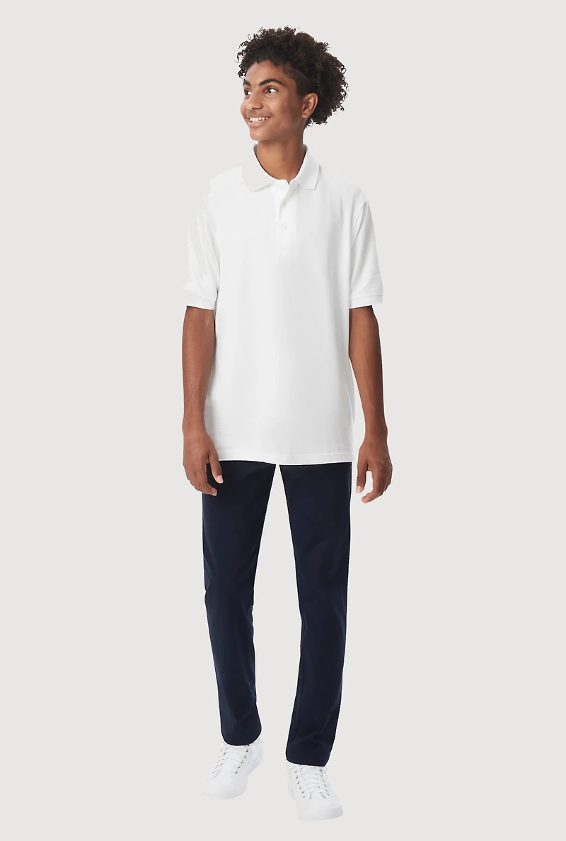 French Toast Boys 18-20 Short Sleeve Pique Polo Shirt, White, Size 18-20
