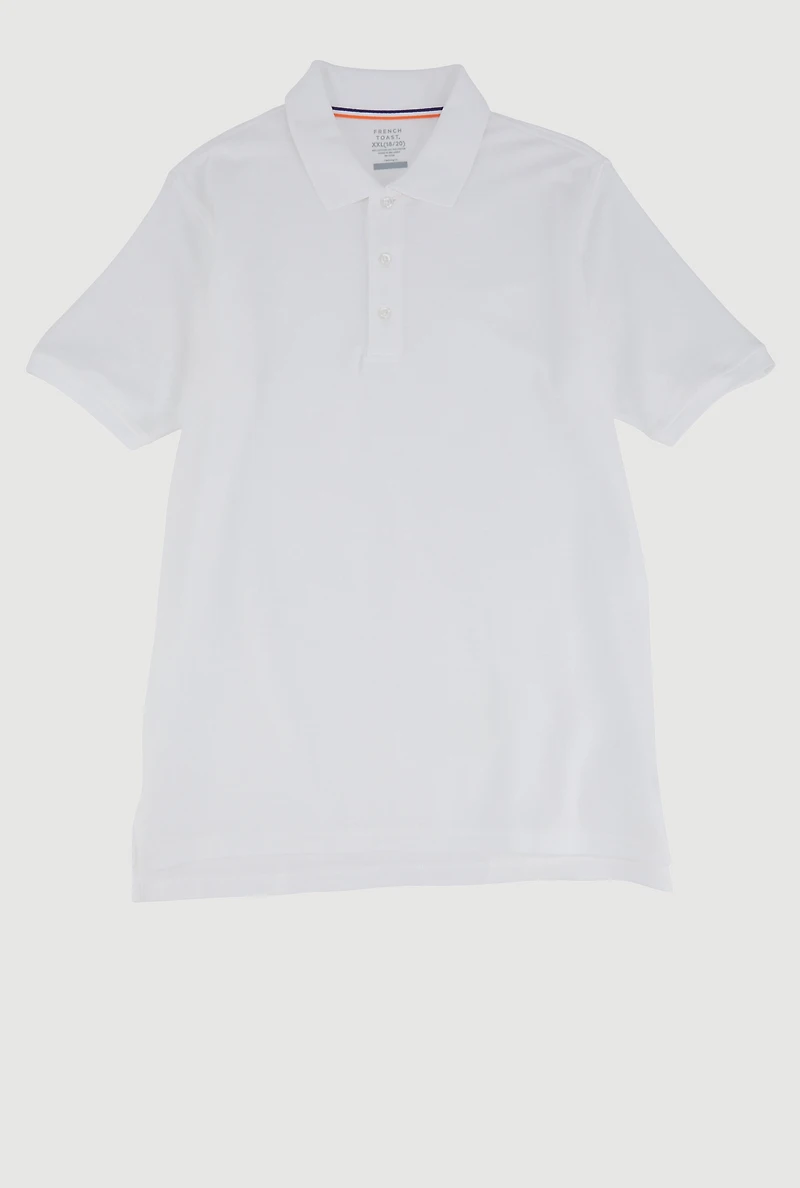 French Toast Boys 18-20 Short Sleeve Pique Polo Shirt, White, Size 18-20