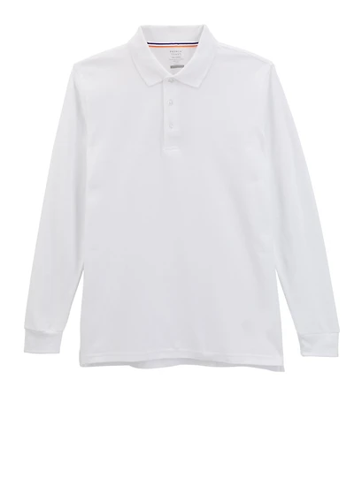 French Toast Boys Husky 18-20 Long Sleeve Pique Polo, White, Size 18-20