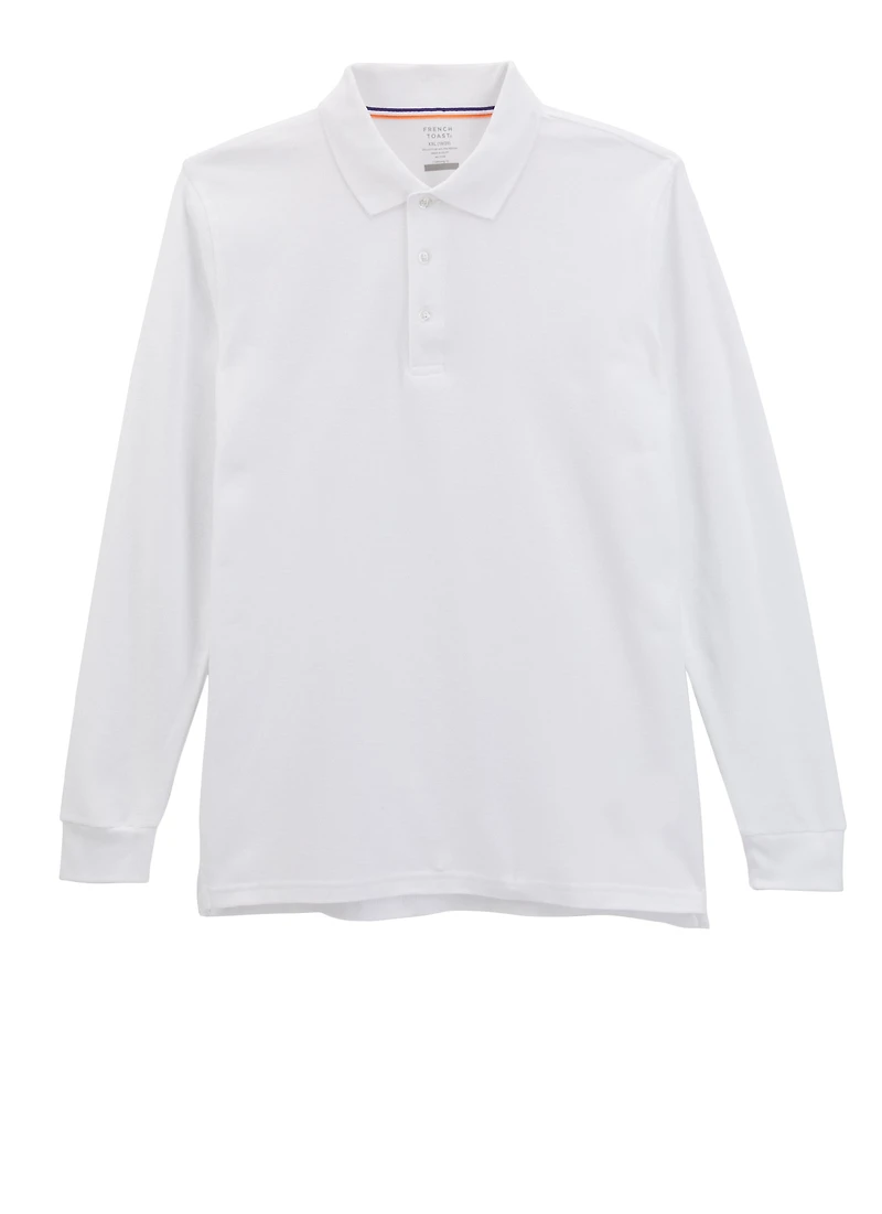 French Toast Boys Husky 18-20 Long Sleeve Pique Polo, White, Size 18-20