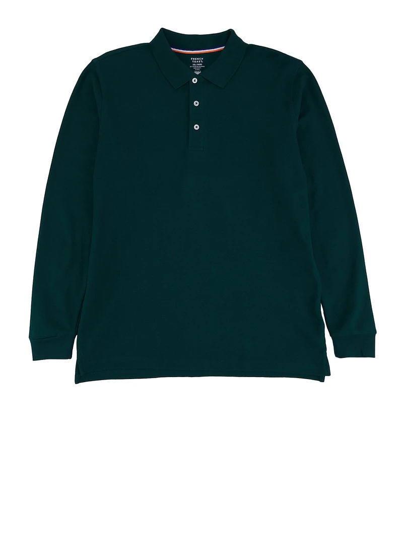 French Toast Boys 18-20 Long Sleeve Pique Polo, Green, Size 18-20