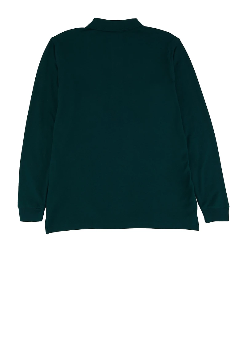 French Toast Boys 18-20 Long Sleeve Pique Polo, Green, Size 18-20
