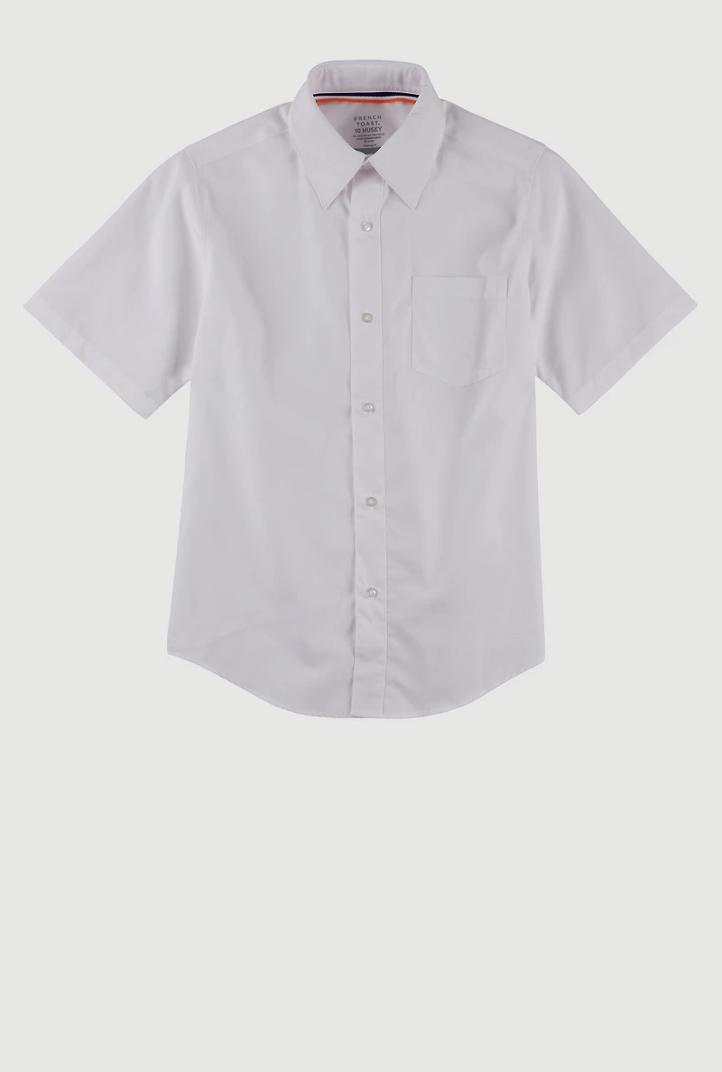French Toast Boys 10-20 Husky Short Sleeve Shirt, White, Size 18H