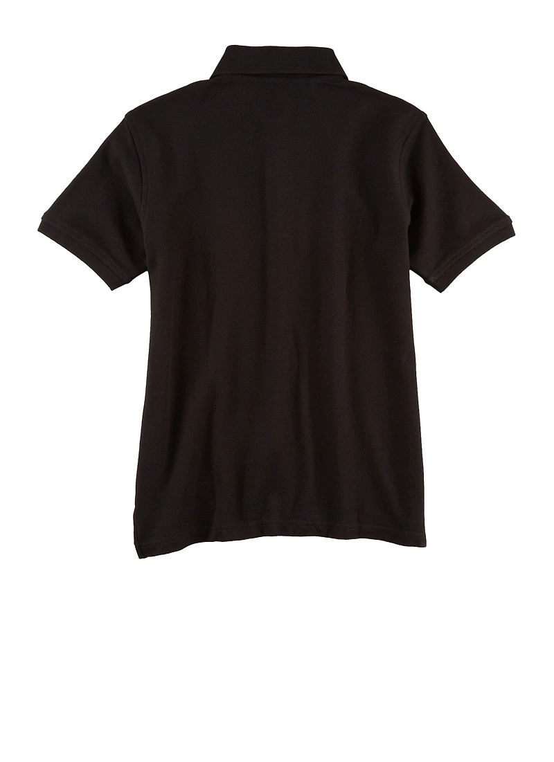 French Toast Boys 10-20 Husky Pique Polo Shirt, Black, Size 10-12H