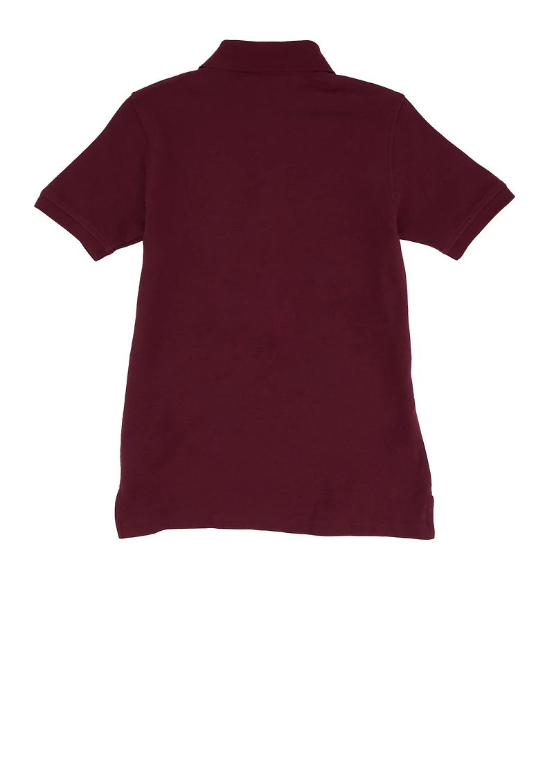 French Toast Boys 10-20 Husky Short Sleeve Pique Polo Shirt, Burgundy, Size 14-16H