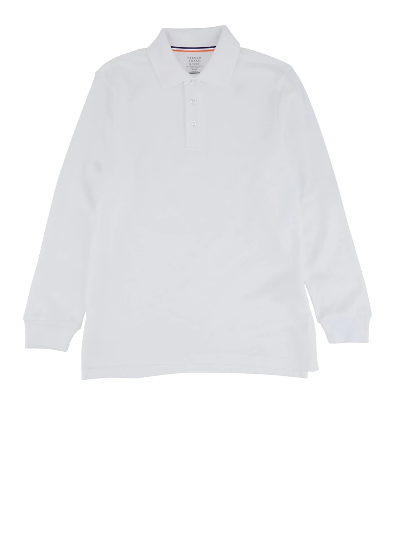 French Toast Boys 10-20 Husky Long Sleeve Polo Shirt, White, Size 18-20H