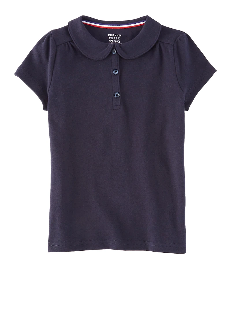 French Toast Girls 4-6x Peter Pan Collar Polo Shirt, Blue, Size 4-5