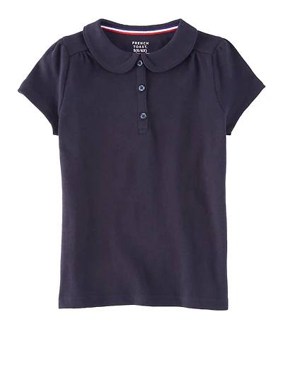 French Toast Girls 4-6x Peter Pan Collar Polo Shirt, Blue, Size 4-5