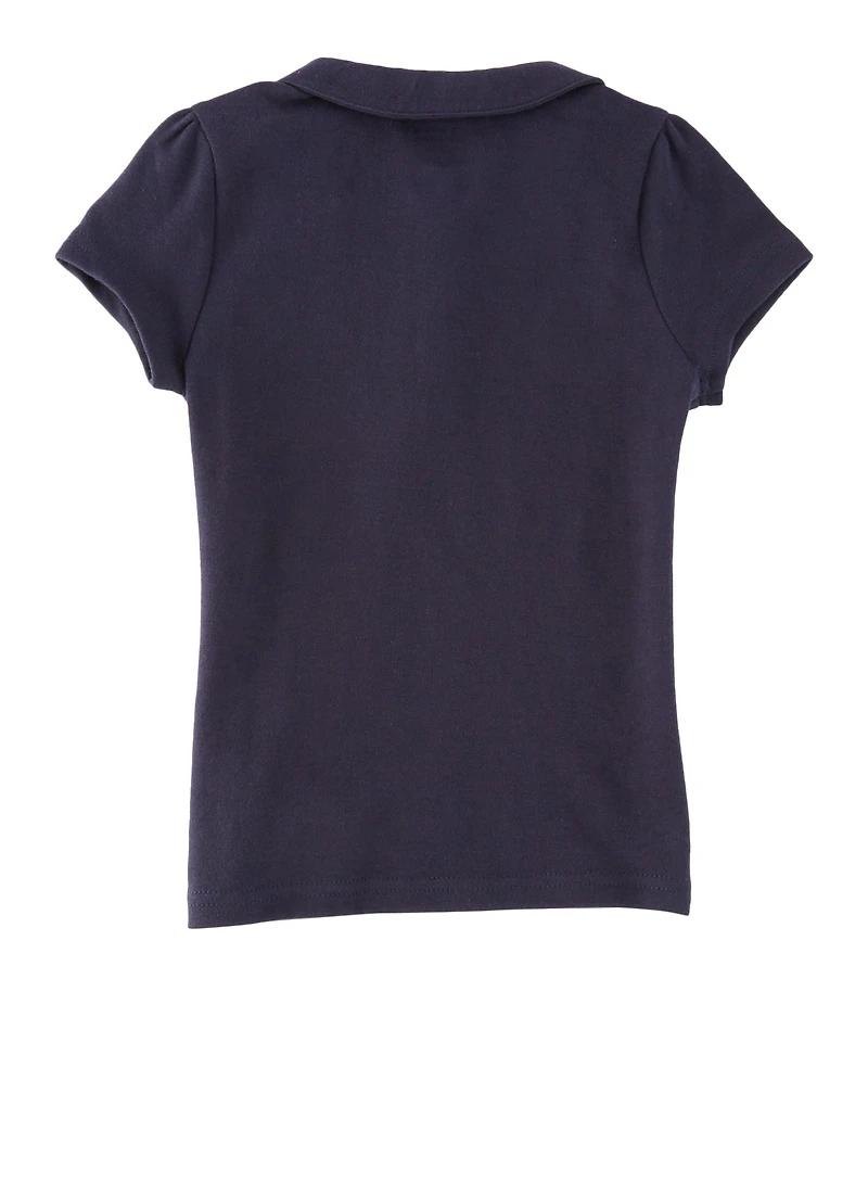 French Toast Girls 4-6x Peter Pan Collar Polo Shirt, Blue, Size 4-5
