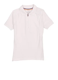 French Toast Girls 4-6x Short Sleeve Heart Half Zip Polo Shirt, White, Size 6-6X