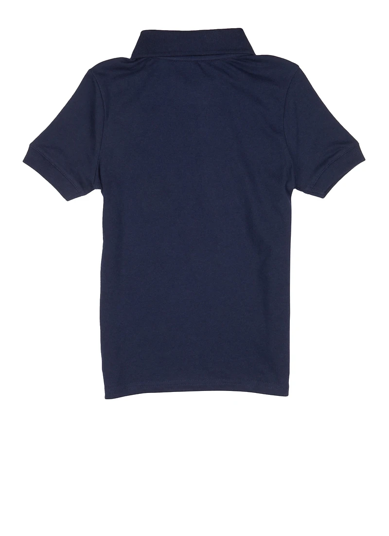 French Toast Girls 4-6x Solid Zip Neck Polo Shirt, Blue, Size 4-5