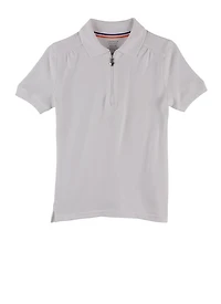 French Toast Girls 7-16 Short Sleeve Heart Half Zip Polo Shirt, White,