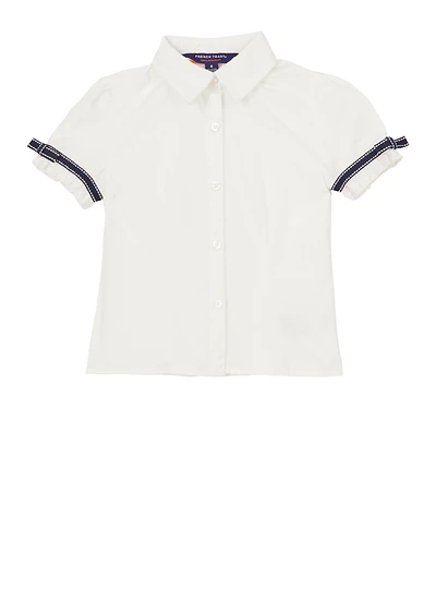 French Toast Girls 4-6x Ribbon Trim Short Sleeve Shirt, White, Size 4