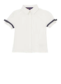 French Toast Girls 4-6x Ribbon Trim Short Sleeve Shirt, White, Size 4
