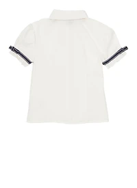 French Toast Girls 4-6x Ribbon Trim Short Sleeve Shirt, White, Size 6