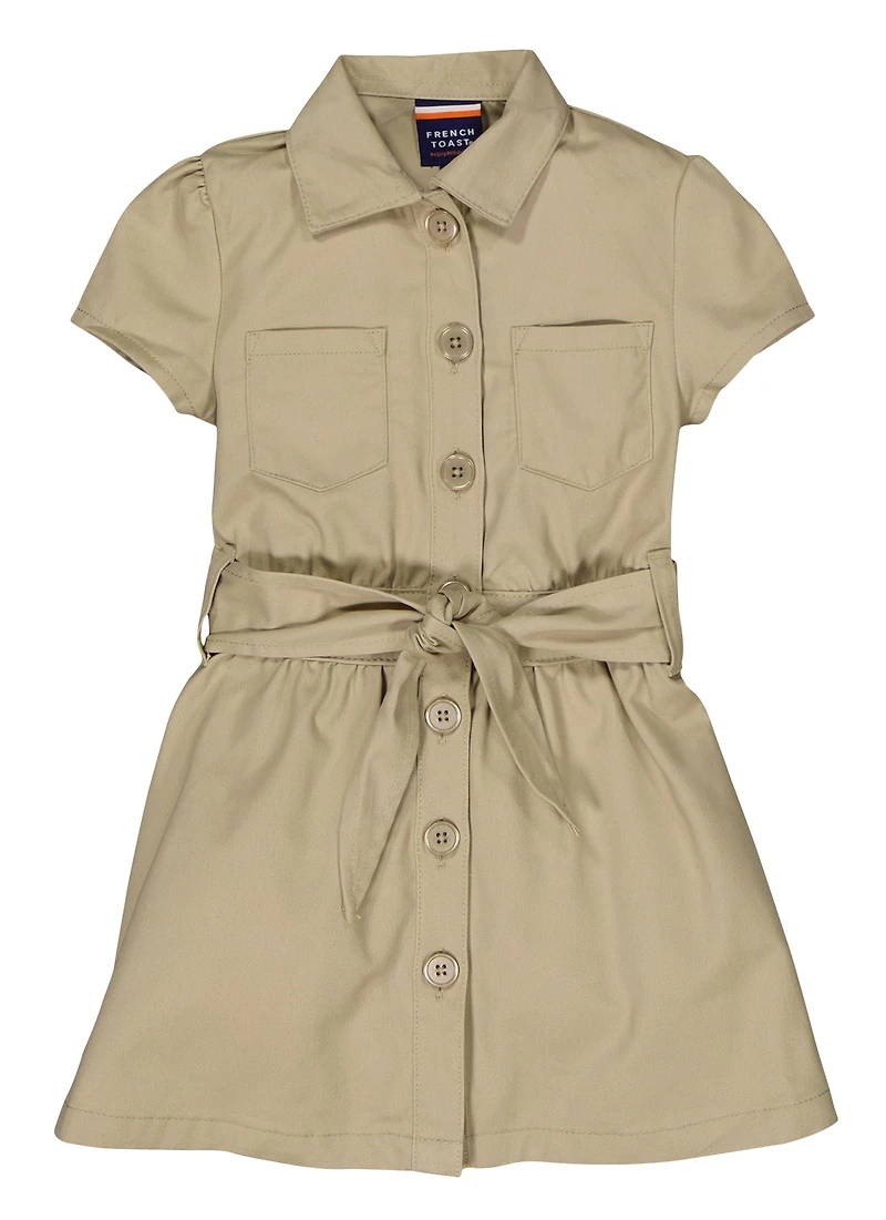 French Toast Girls 4-6x Tie Waist Belt Safari Dress, Khaki, Size 6X