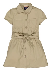 French Toast Girls 4-6x Tie Waist Belt Safari Dress, Khaki, Size 6X