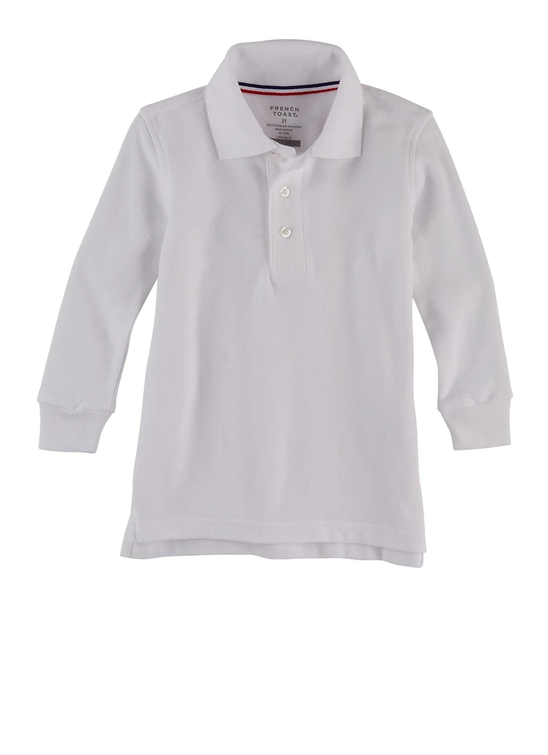 French Toast Boys 2T-4T Long Sleeve Polo Shirt, White, Size 2T