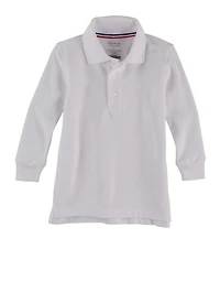 French Toast Boys 2T-4T Long Sleeve Polo Shirt, White, Size 2T