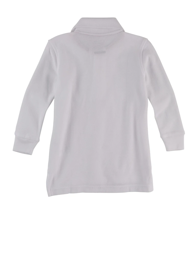 French Toast Boys 2T-4T Long Sleeve Polo Shirt, White, Size 2T