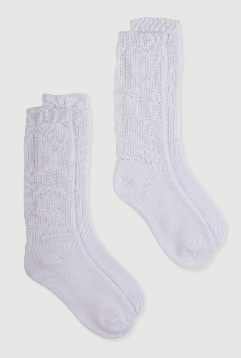 Womens Rib Knit Slouch Socks 2 Pack Size 9-11, White