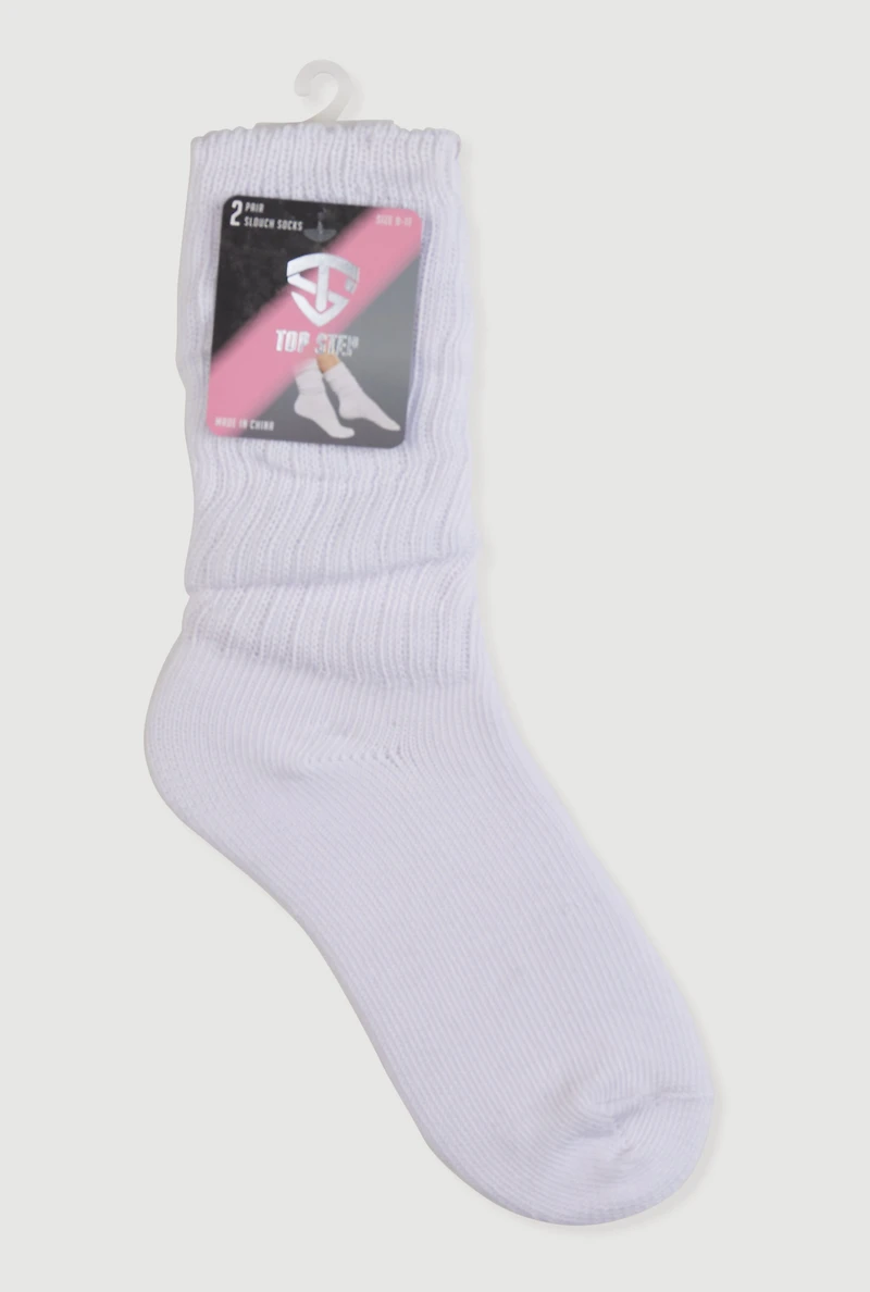 Womens Rib Knit Slouch Socks 2 Pack Size 9-11, White