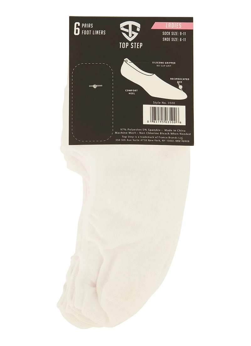 Womens No Show Socks 6 Pack Size 9-11, White
