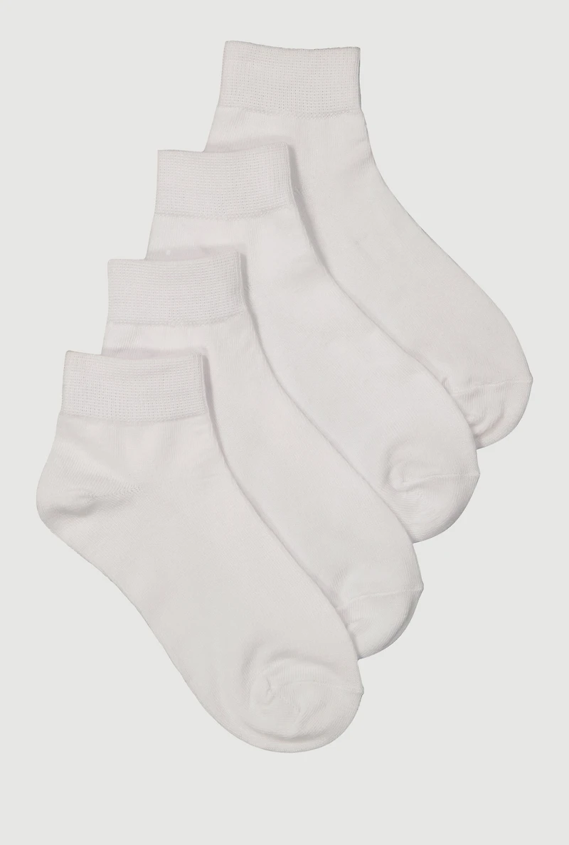 Womens Basic Quarter Socks 4 Pack Size 6-11, White, Size 9-11