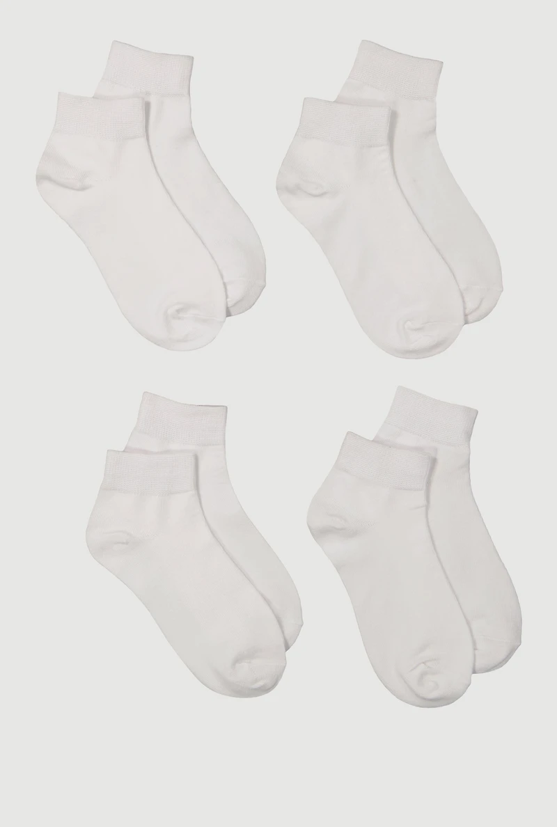 Womens Basic Quarter Socks 4 Pack Size 6-11, White, Size 9-11