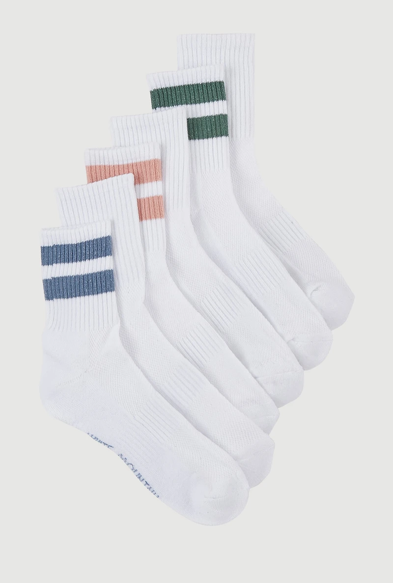 Varsity Stripe Mid Crew Socks 6 Pack Size 4-10