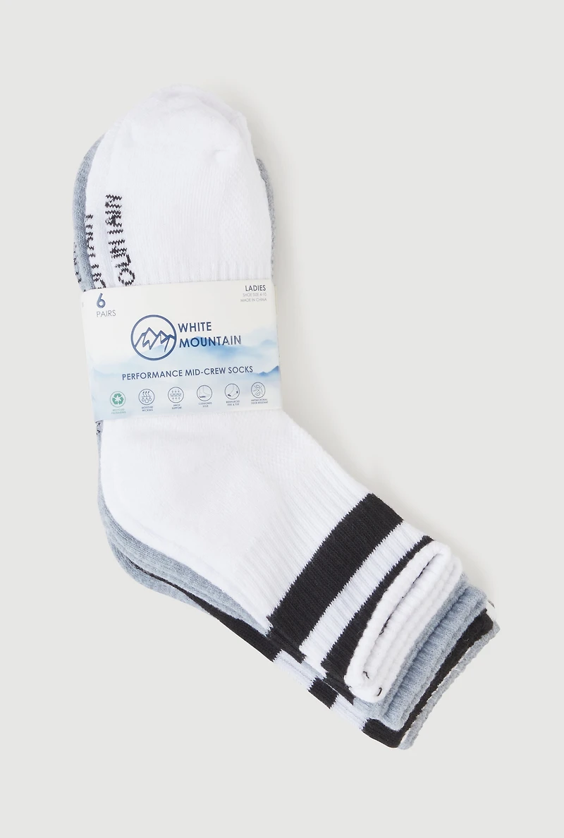 Performance Mid Crew Socks 6 Pack 4-10