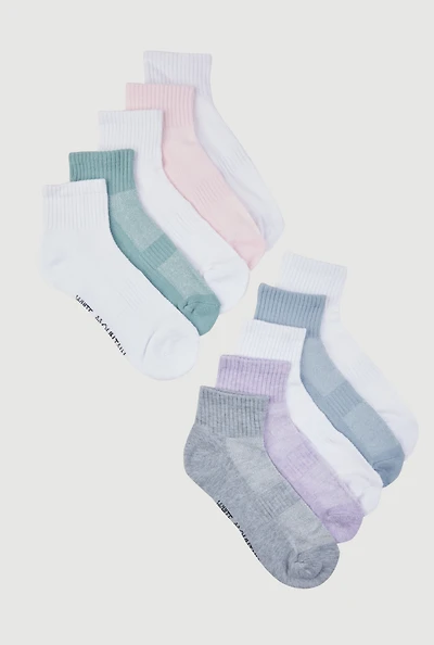 Marled Rib Knit Performance Quarter Socks 10 Pack Size 4-10