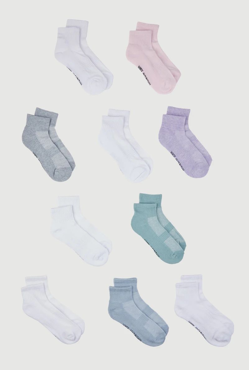 Womens Marled Rib Knit Performance Quarter Socks 10 Pack Size 4-10, Multi