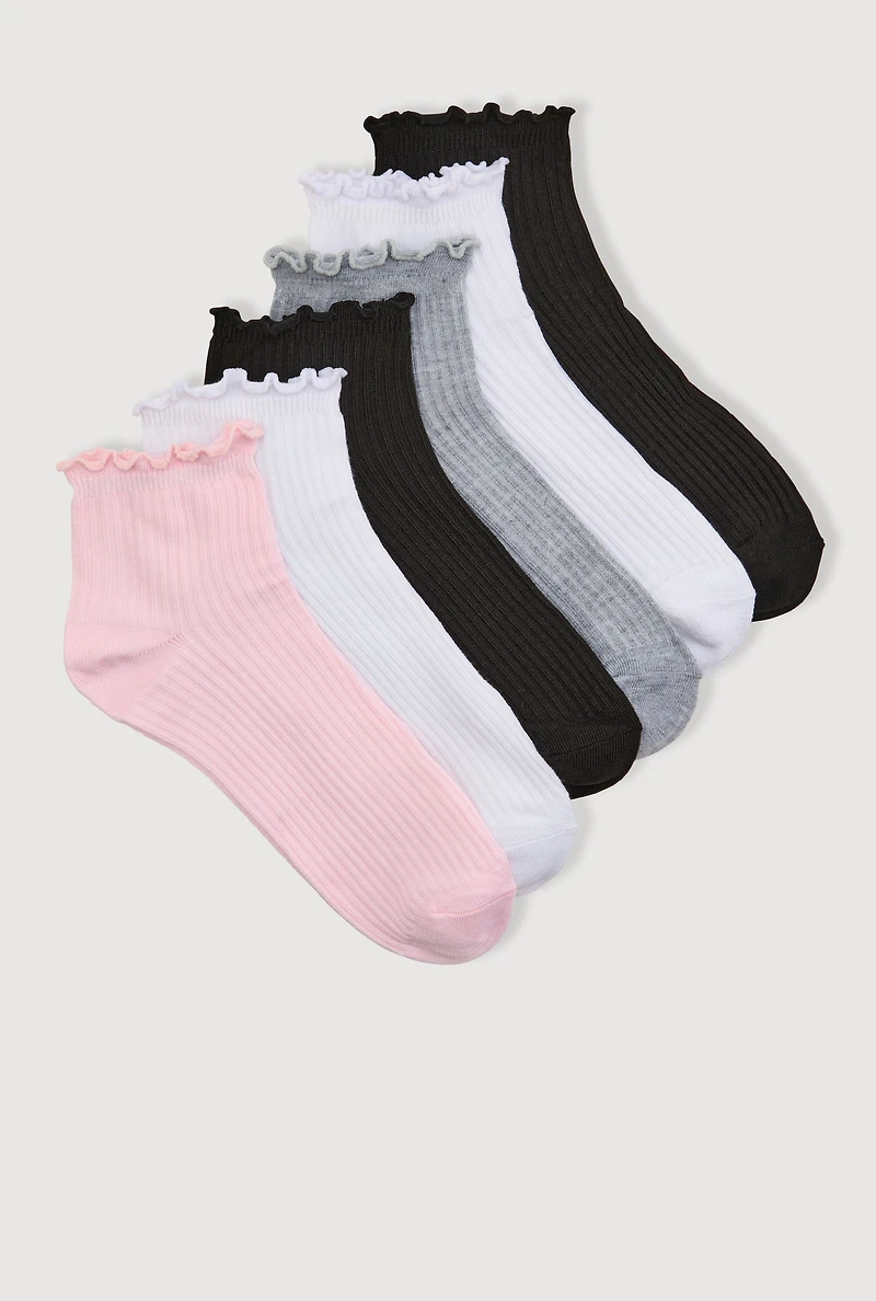 Assorted Lettuce Edge Quarter Socks 6 Pack