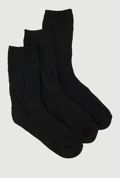 Womens Plus Size Ribbed Knit Solid Boot Socks 3 Pack Size 10-13, Black