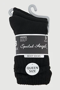 Womens Plus Size Ribbed Knit Solid Boot Socks 3 Pack Size 10-13, Black