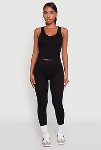 Womens Stylish High Waisted Seamless Ribbed Knit Leggings, Black,