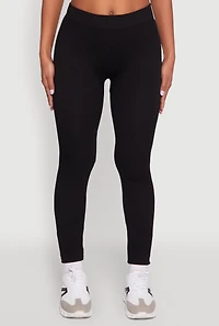 Womens Stylish High Waisted Seamless Ribbed Knit Leggings, Black,
