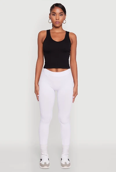 Womens Stylish High Waisted Seamless Ribbed Knit Leggings, White, Size M