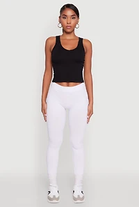 Womens Stylish High Waisted Seamless Ribbed Knit Leggings, White, Size M