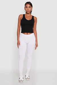 Womens Stylish High Waisted Seamless Ribbed Knit Leggings, White, Size M