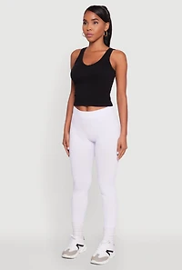 Womens Stylish High Waisted Seamless Ribbed Knit Leggings, White, Size M