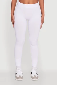 Womens Stylish High Waisted Seamless Ribbed Knit Leggings, White, Size L
